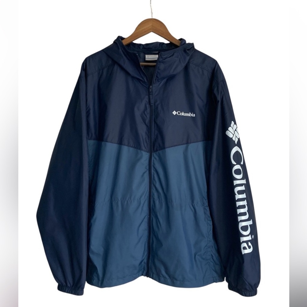 Columbia Mens Fairhall Ridge Two-Tone Blue Large Sleeve Logo Windbreaker Jacket